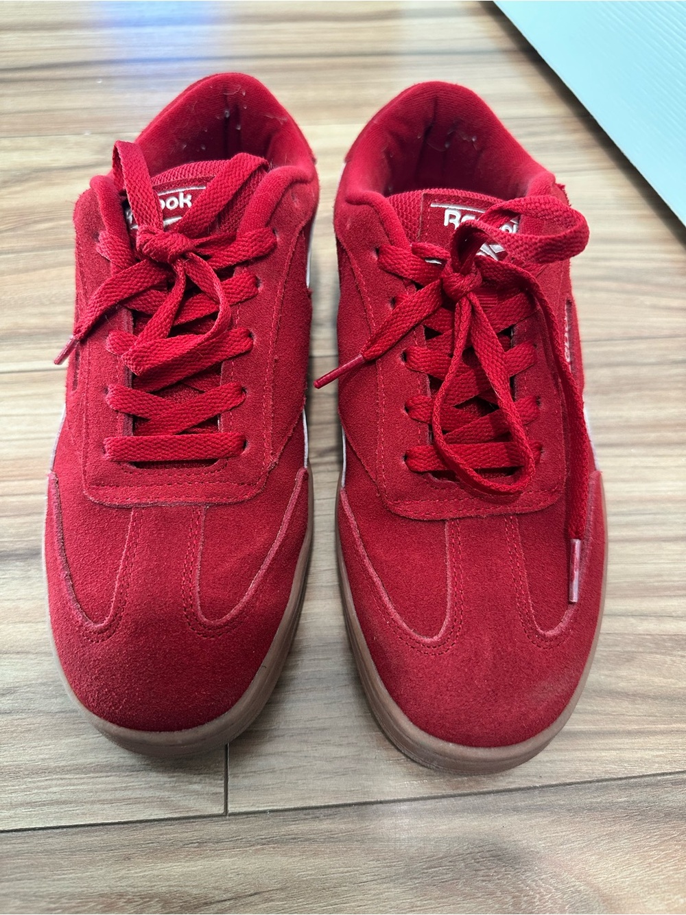 Reebok Red Suede Sneakers with White Logo Stripe womens 8 very gently used - Picture 4 of 5